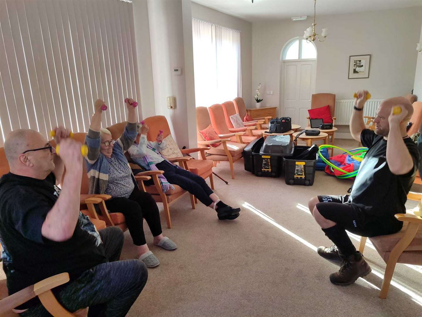 Left to right: Resident George Desantis, Julie Adlard and Sallie Anderson with instructor Adam Savage